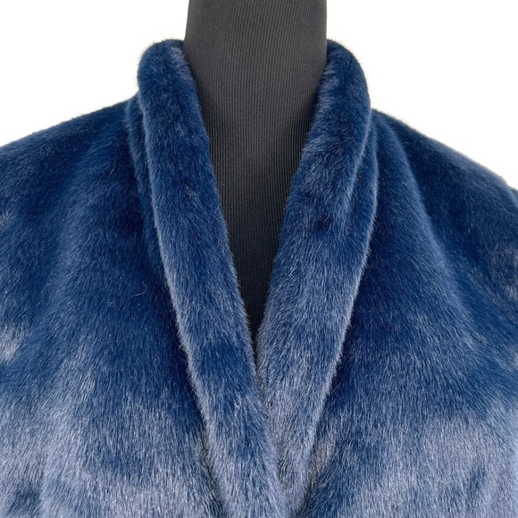 J CREW COLLECTION NAVY BLUE FAUX FUR Palais topcoat LONG COAT SIZE 2 STYLE BU455 - Picture 6 of 11